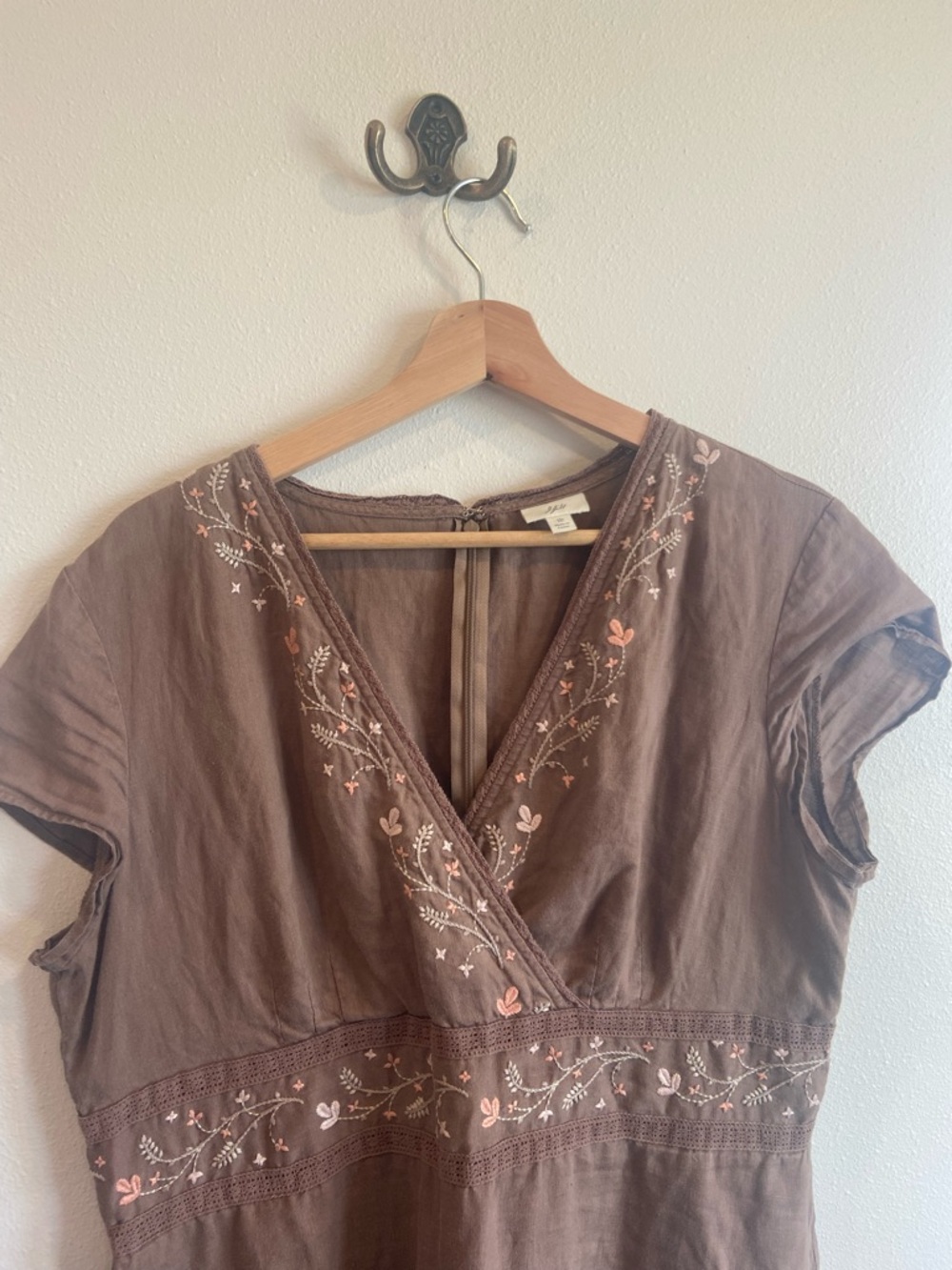 J Jill Brown Linen dress with embroidery - Picture 3 of 5